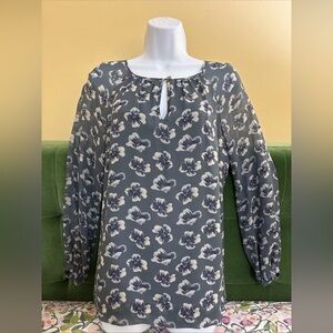 Tory Burch 100% Silk Shell Top Blouse Floral Sz 2 Lightweight Lined Long Sleeve